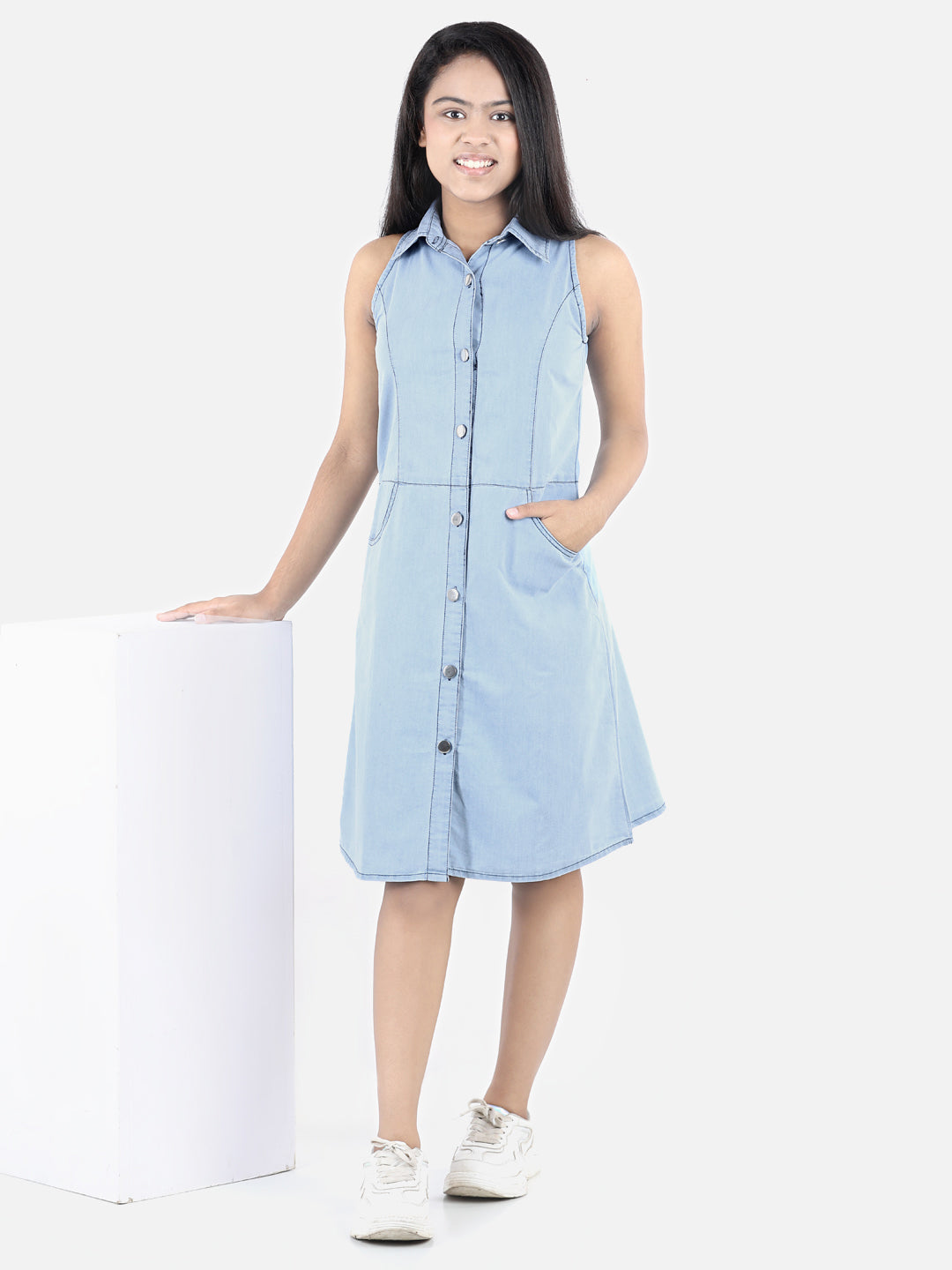 Girls Denim Ice Blue Dress