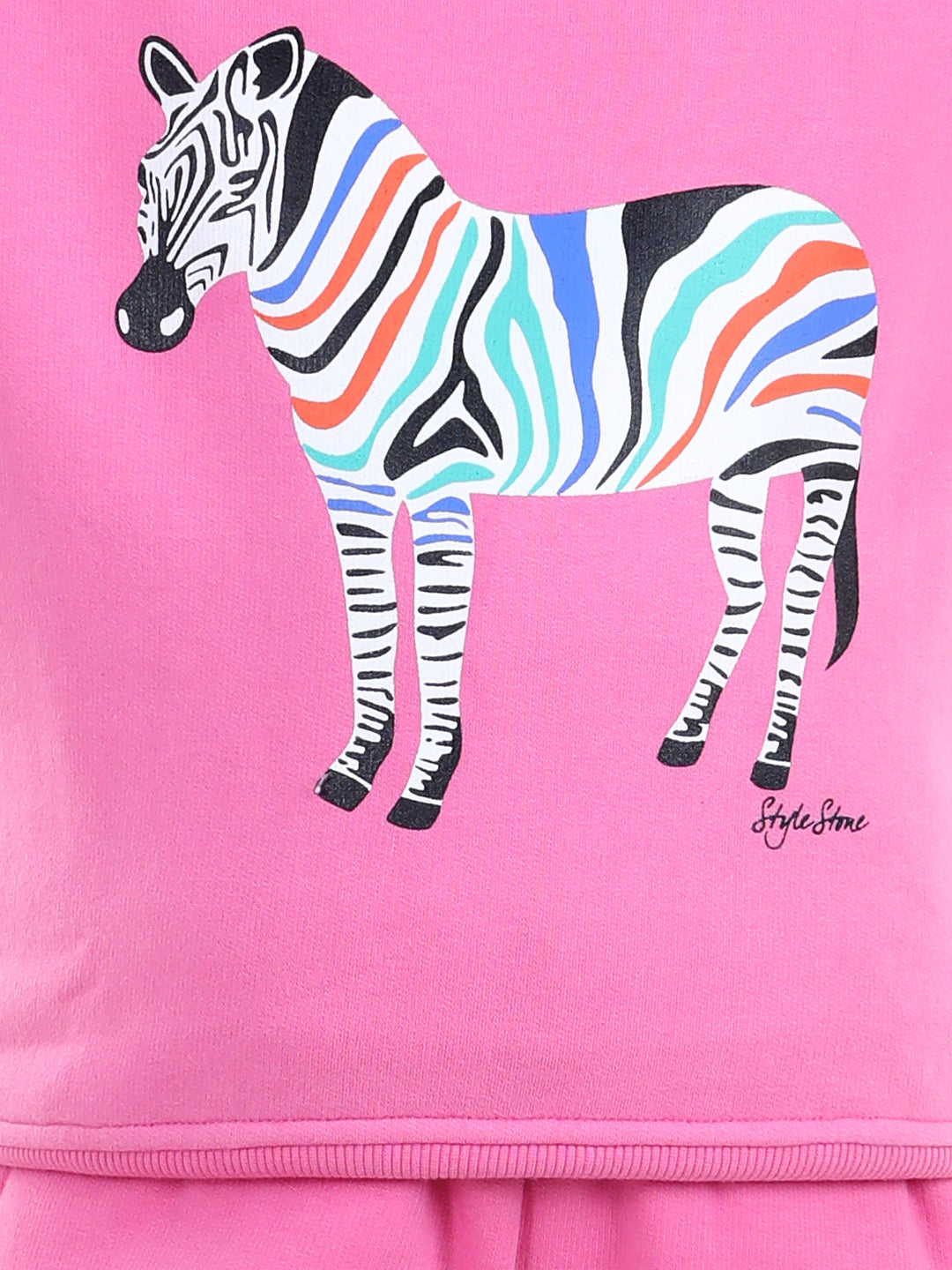 Girls Dark Pink Zebra Printed Hooded Track Suit Set