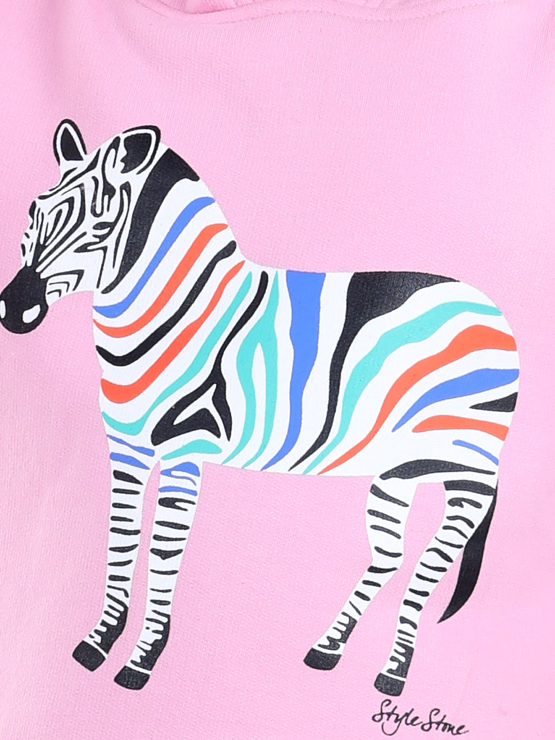 Girls Light Pink Zebra Printed Hooded Track Suit Set