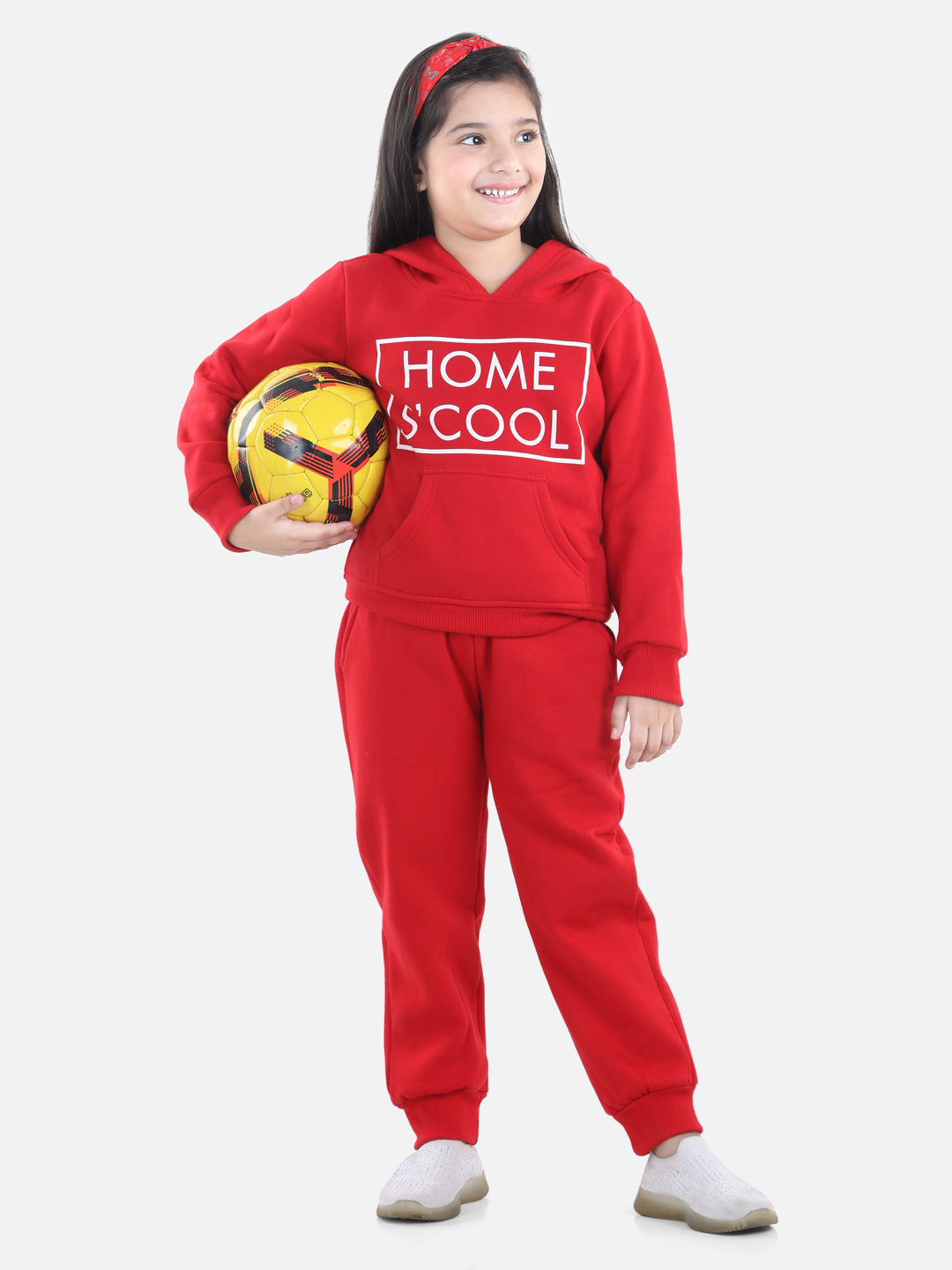 Girls Red Home S'Cool Printed Hooded Track Suit Set