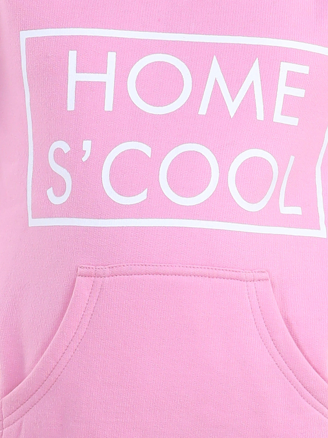 Girls Light Pink Home S'Cool Printed Hooded Track Suit Set