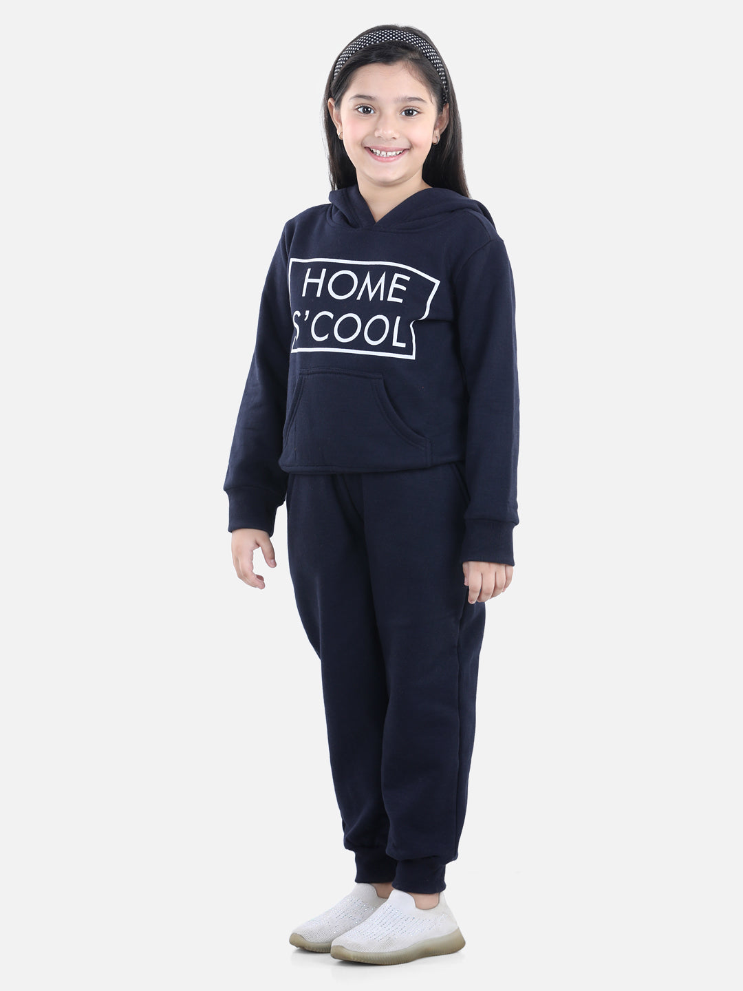 Girls Navy Home S'Cool Printed Hooded Track Suit Set