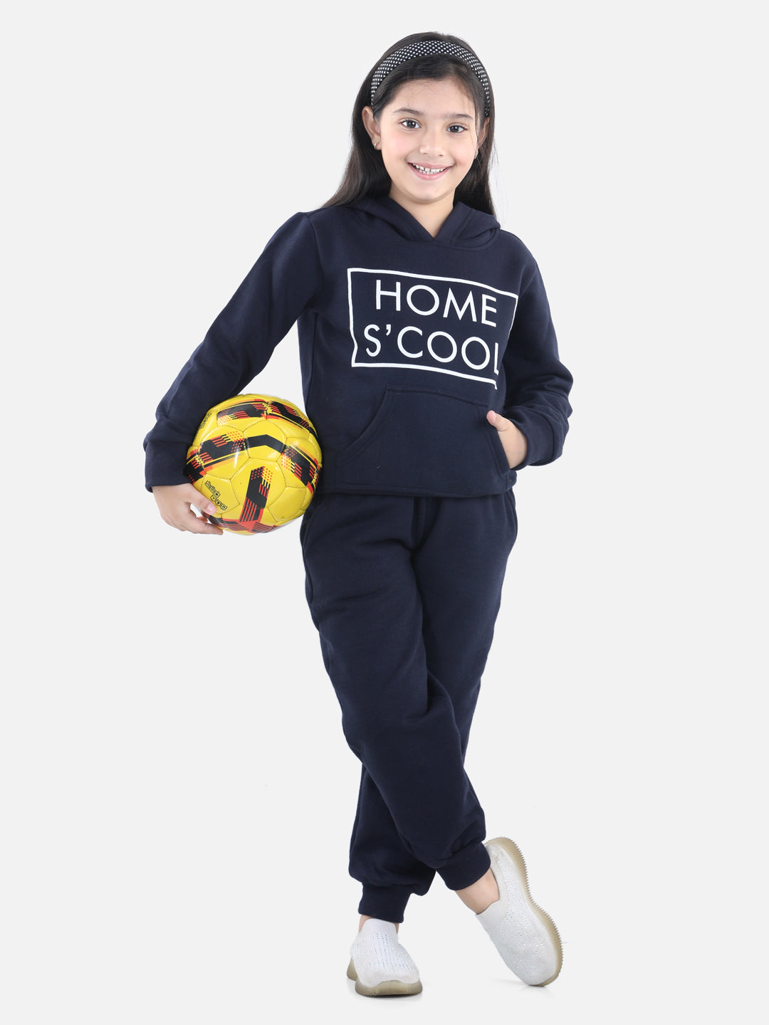 Girls Navy Home S'Cool Printed Hooded Track Suit Set