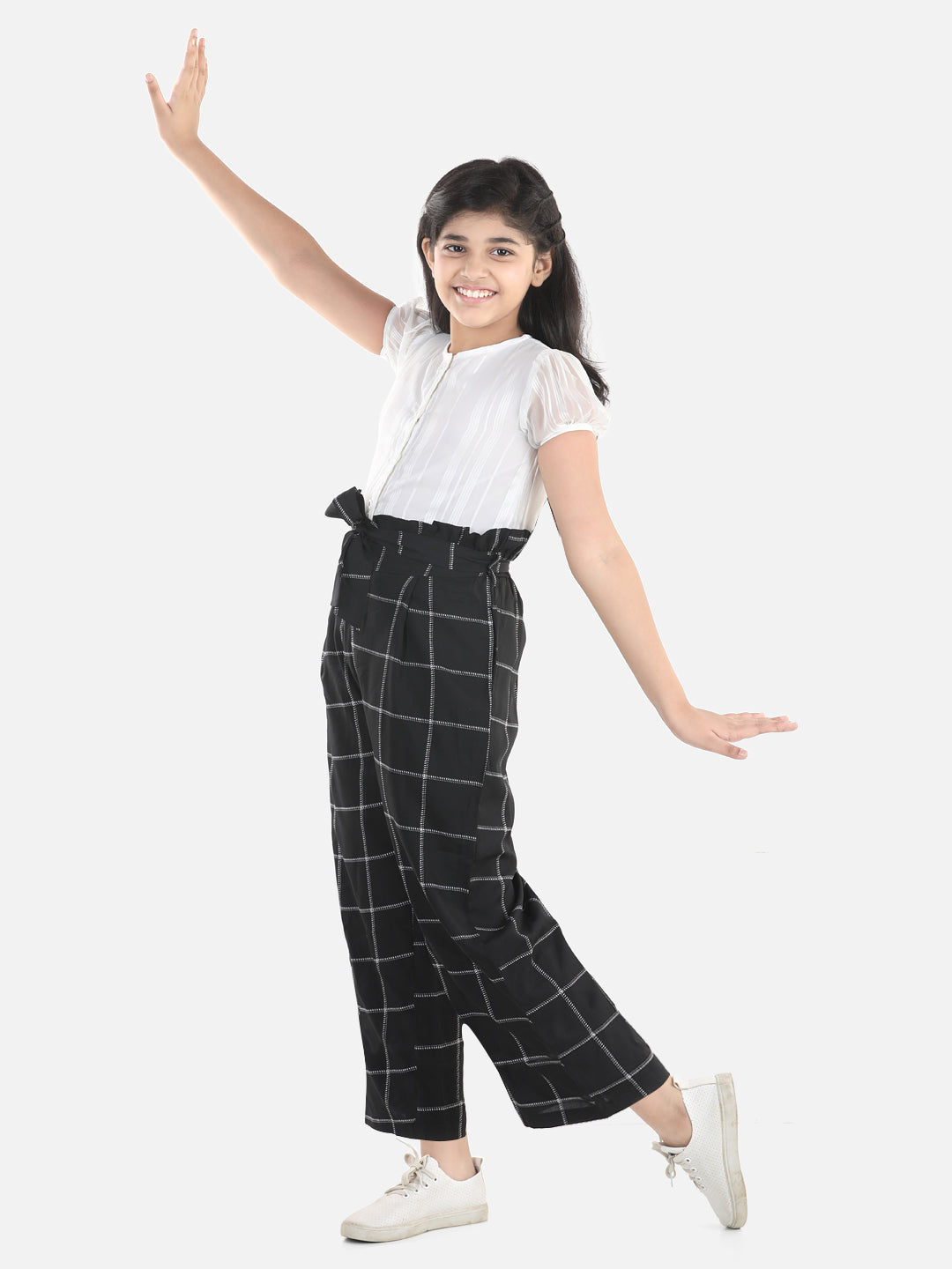 Girls Polyester Jumpsuit with attached High Waisted Pants