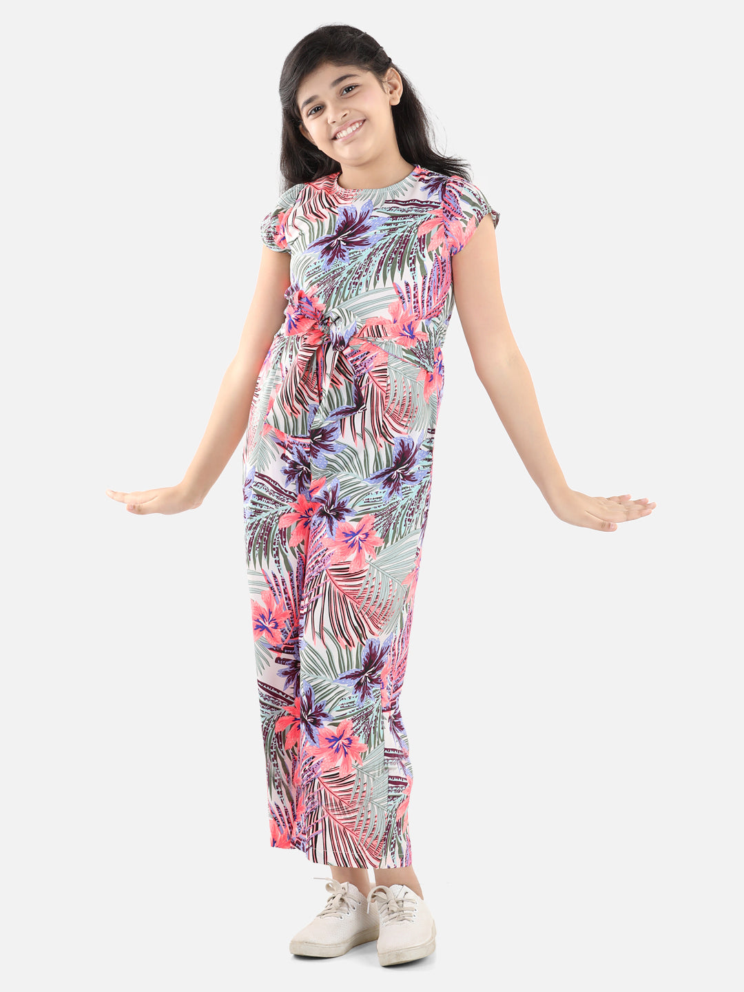 Girls Floral Printed Jumpsuit