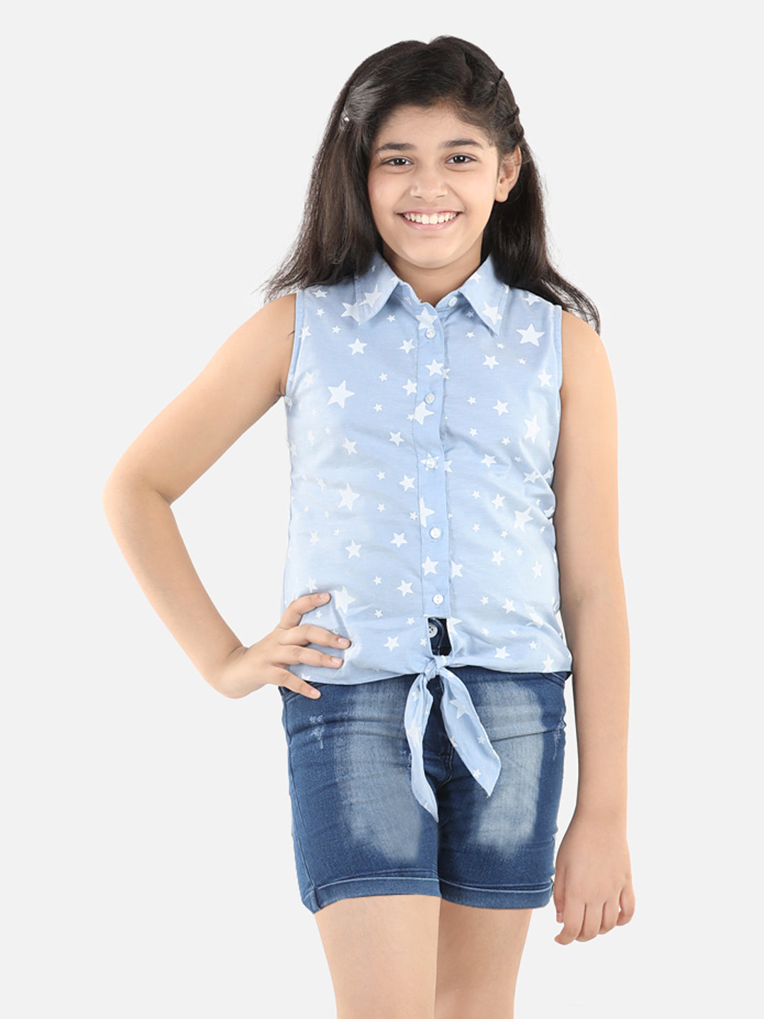 Girls Star Print Tie Knot Top and Shorts Set