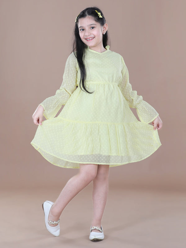 Yellow Self Design Polyester Dobby Dress