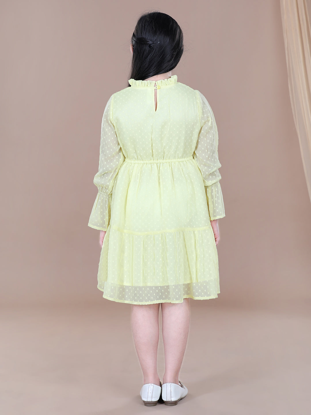 Yellow Self Design Polyester Dobby Dress
