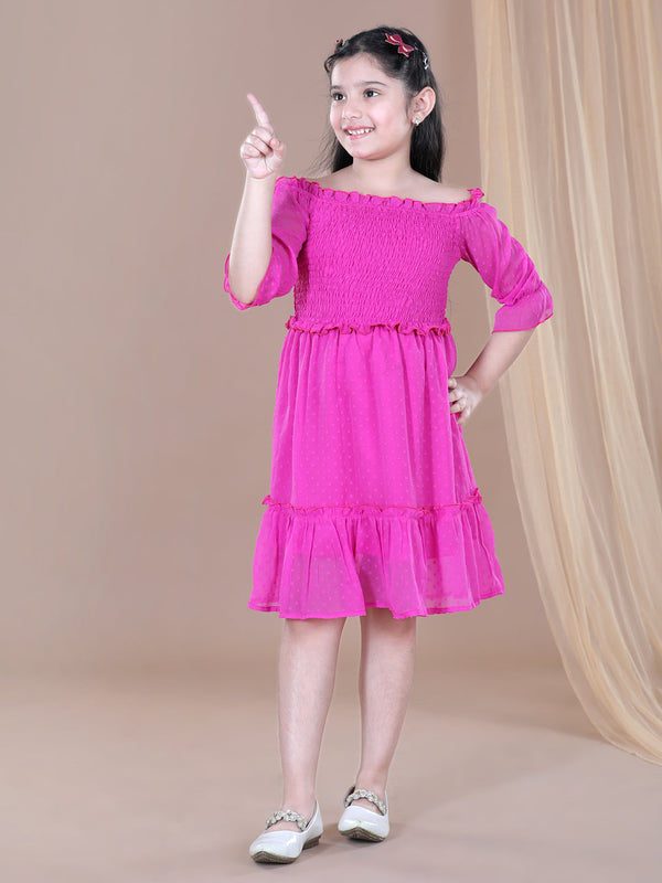 Fuchsia Self Design Polyester Dobby Dress