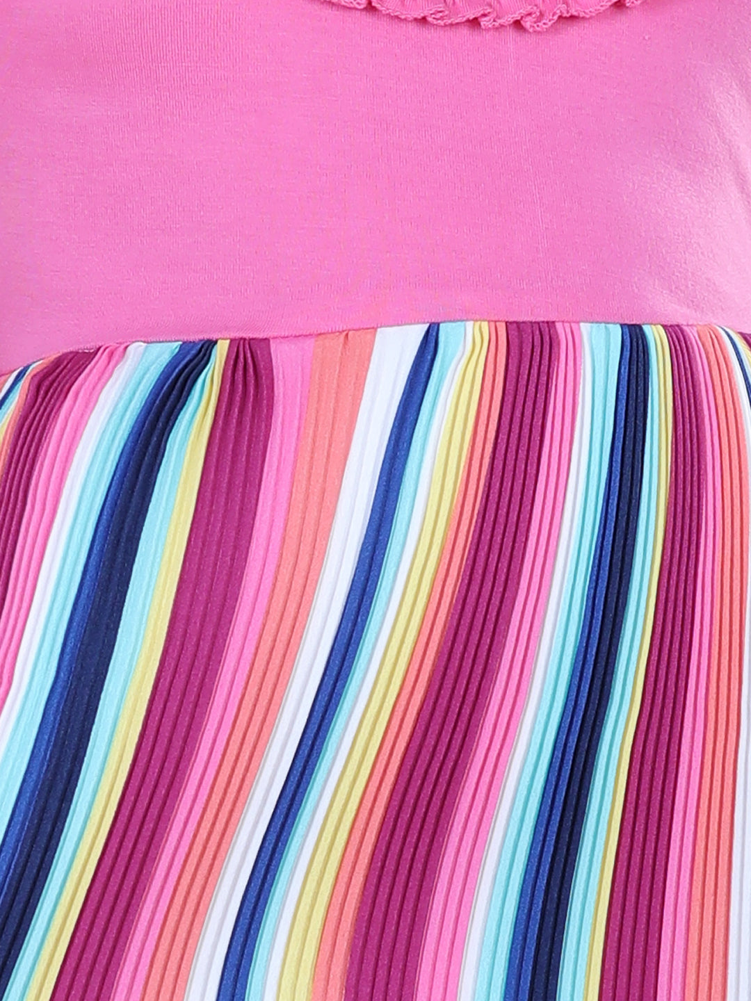 Girls Pink and Multi Coloured Stripe Pleated Dress
