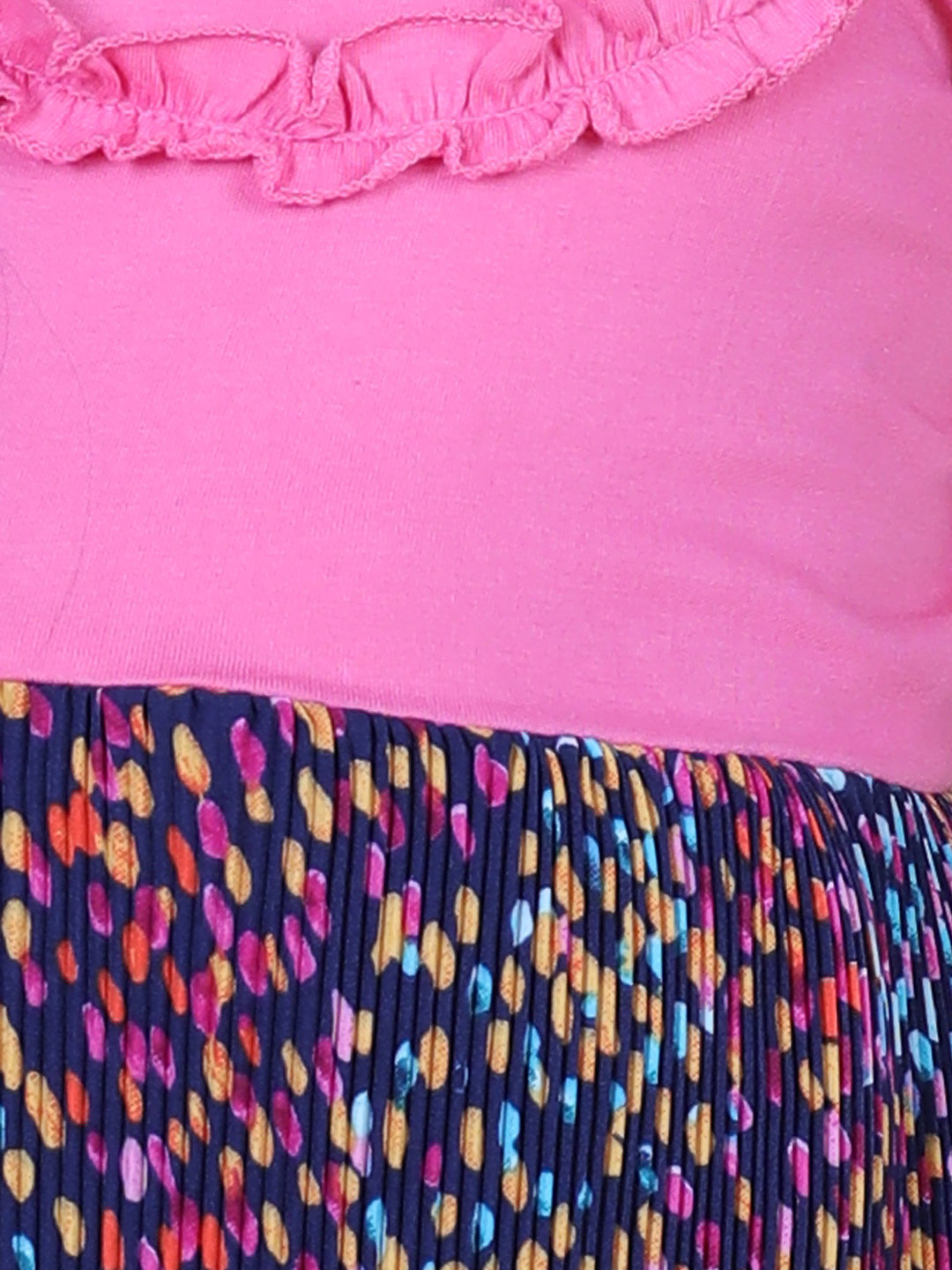 Girls Pink and Multi Coloured Polka Pleated Dress