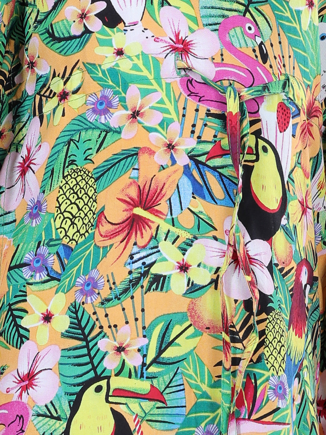 Girls Rayon Printed Kaftan Dress with Pom Pom