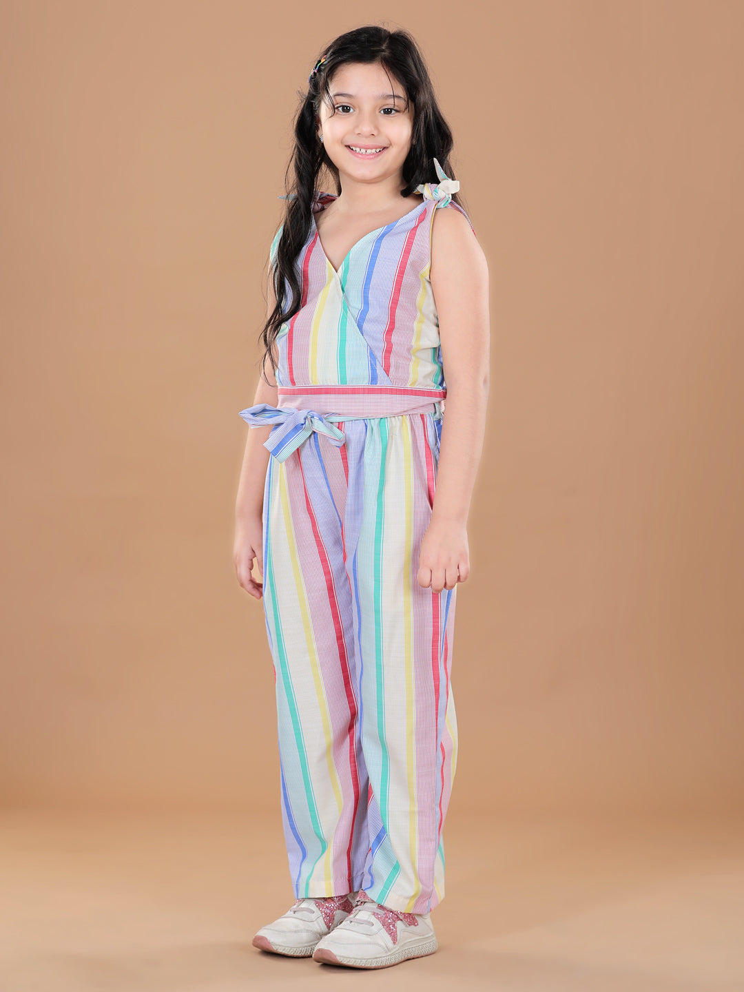 Girls Striped Cotton-Polyester Blend Clothing Set