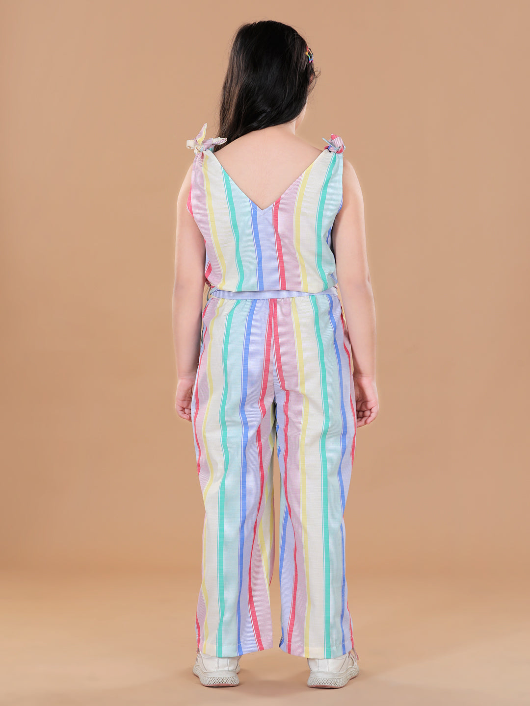 Girls Striped Cotton-Polyester Blend Clothing Set