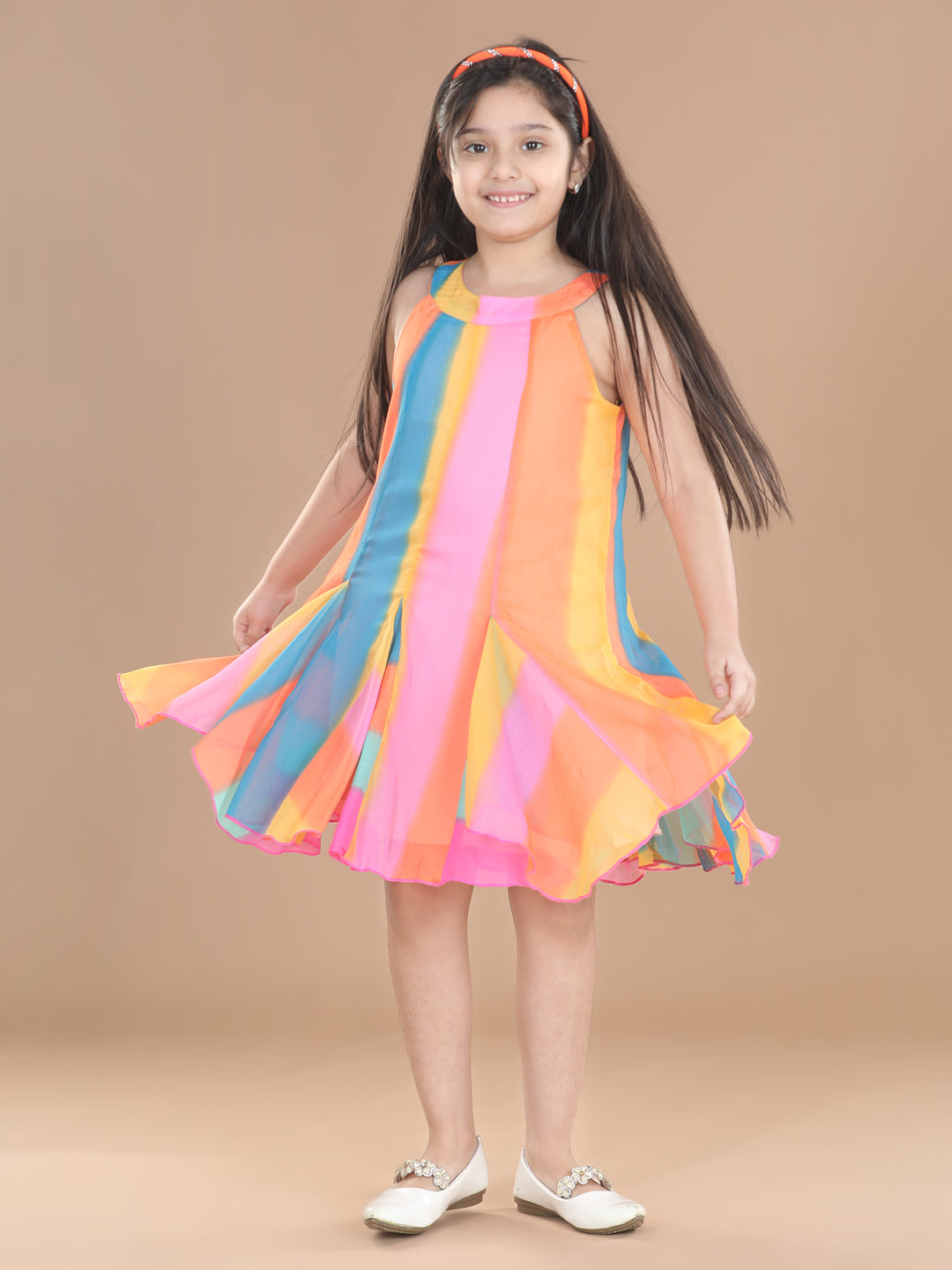 Girls Multi Coloured Printed Flap Dress