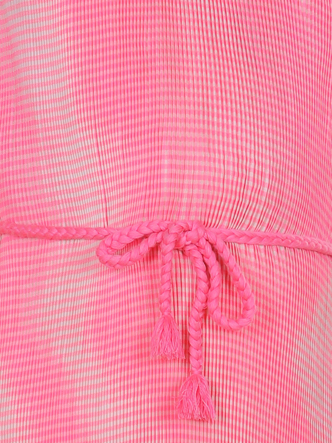 Girls PolyCrepe Pleated Pink Print Dress