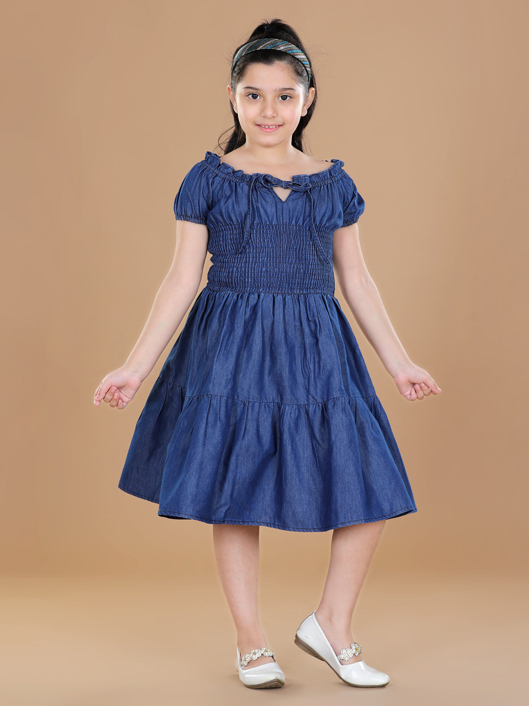 Girls Denim Dress with Smocked Waist – Stylestone