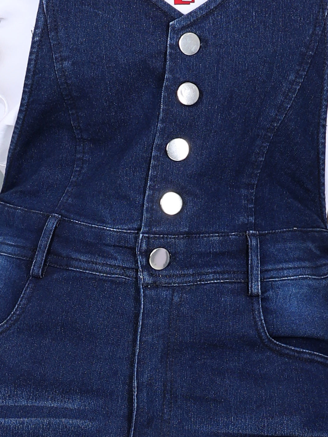 Girls Navy Denim Dungaree with Front Buttons ( T Shirt not provided)