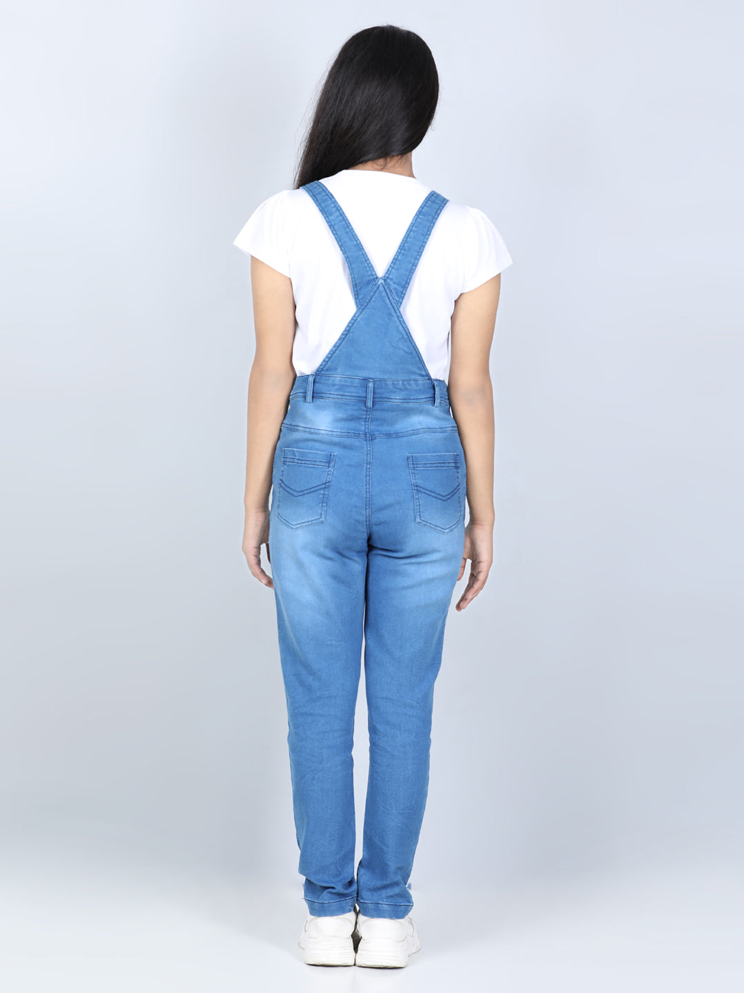 Girls Light Blue Denim Dungaree with Front Buttons ( T Shirt not provided)