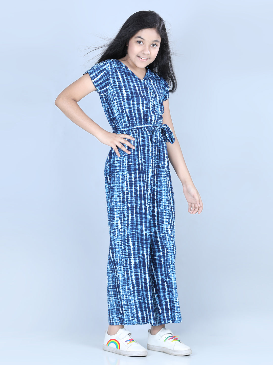 Girls Rayon Blue Tie & Dye Jumpsuit