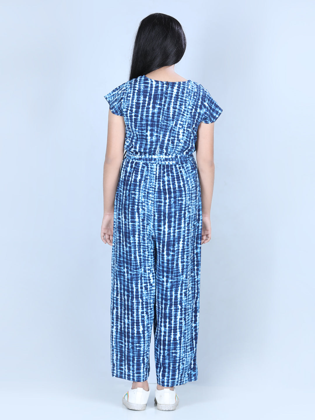 Girls Rayon Blue Tie & Dye Jumpsuit