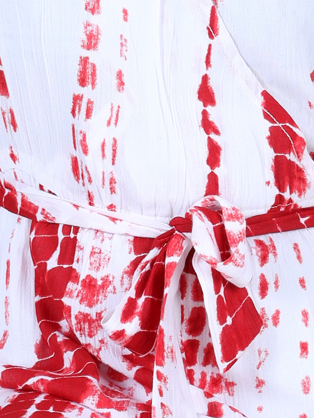 Girls Rayon Red Tie & Dye Jumpsuit
