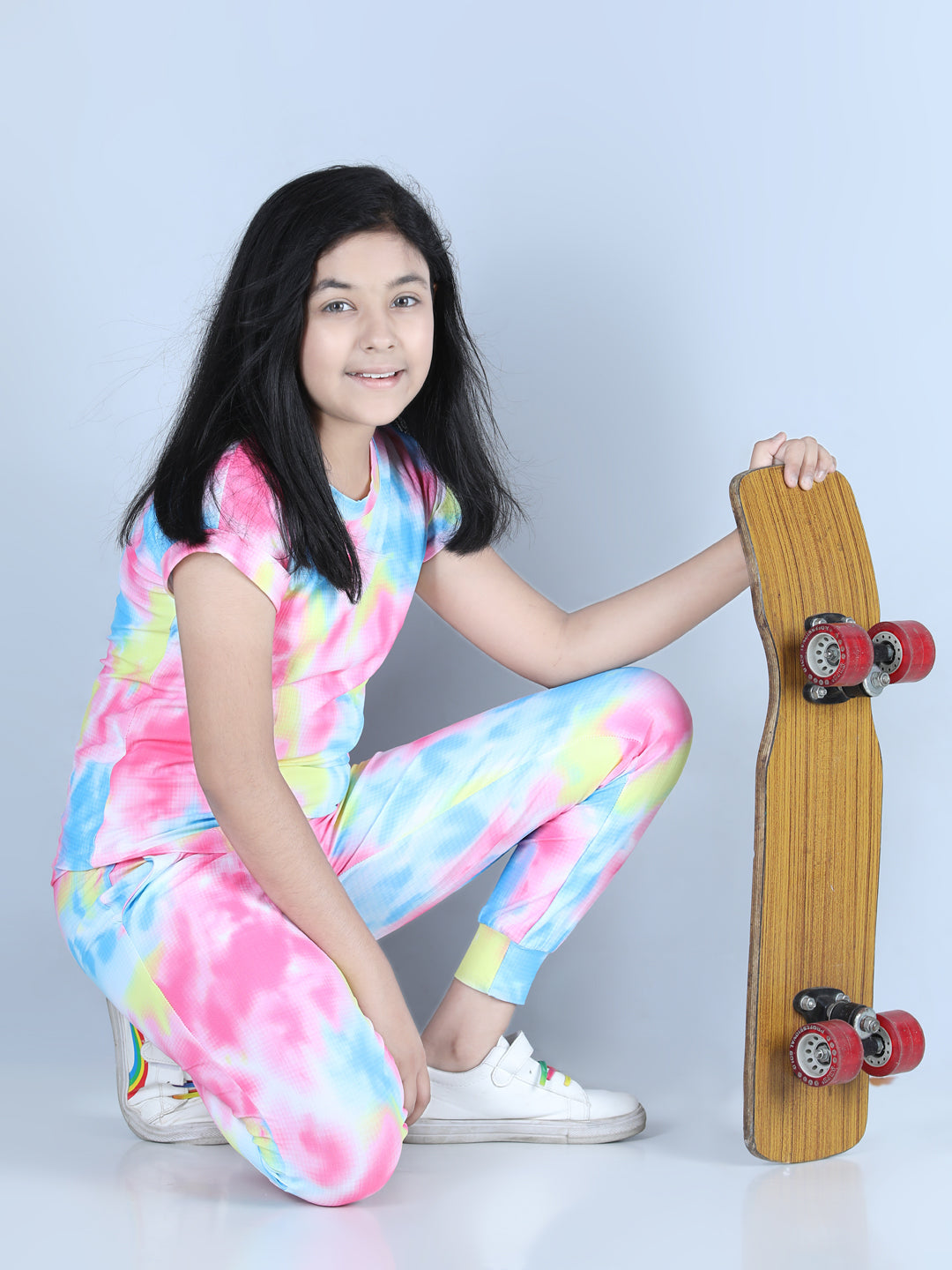 Girls Multicolored Tie & Dye Polyester Blend Track Suit Set