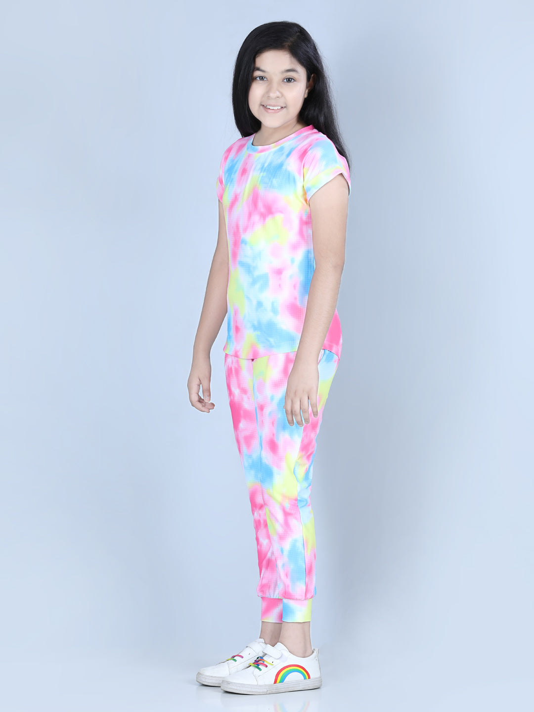 Girls Multicolored Tie & Dye Polyester Blend Track Suit Set