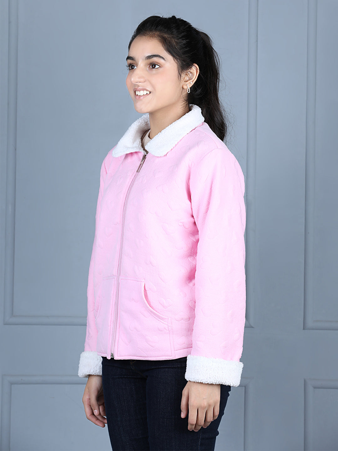 StyleStone Girls Pink & White Reversible Fleece Jacket