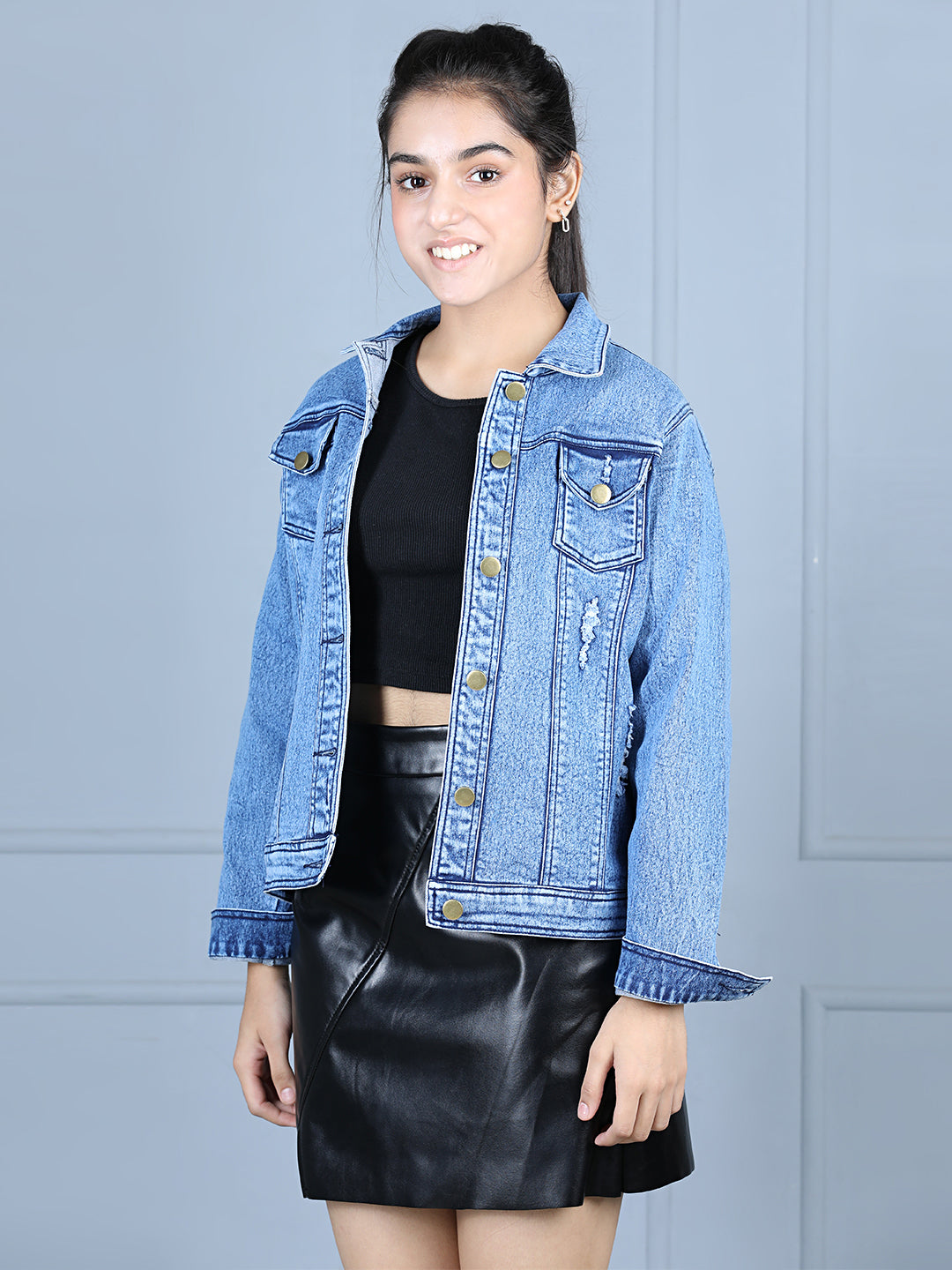 StyleStone Girls Distressed Denim Jacket